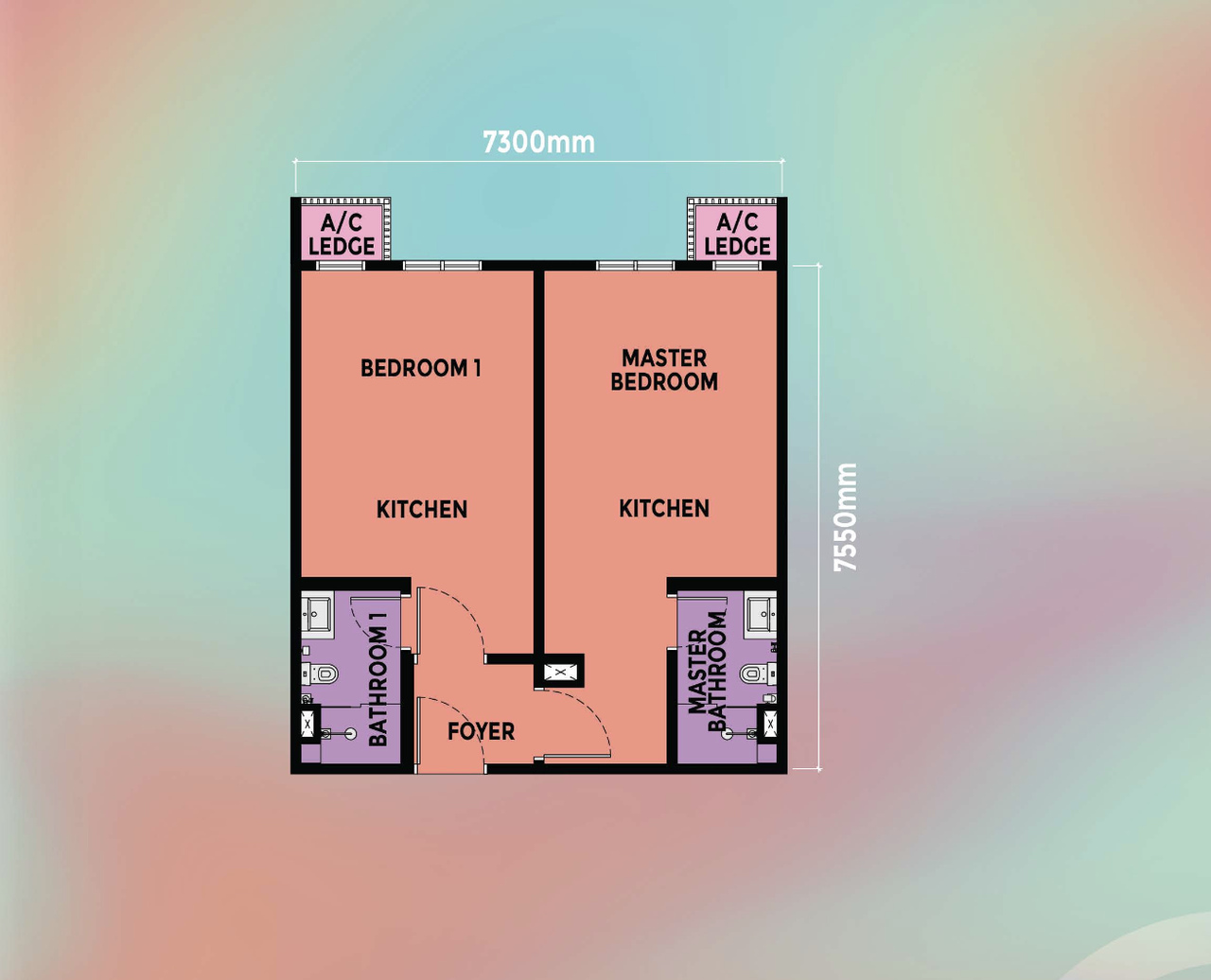 Type B dual-key layout plan for Axis Tower at Causewayz Square @ JBCC, with approximately 592 sq.ft. built-up area.