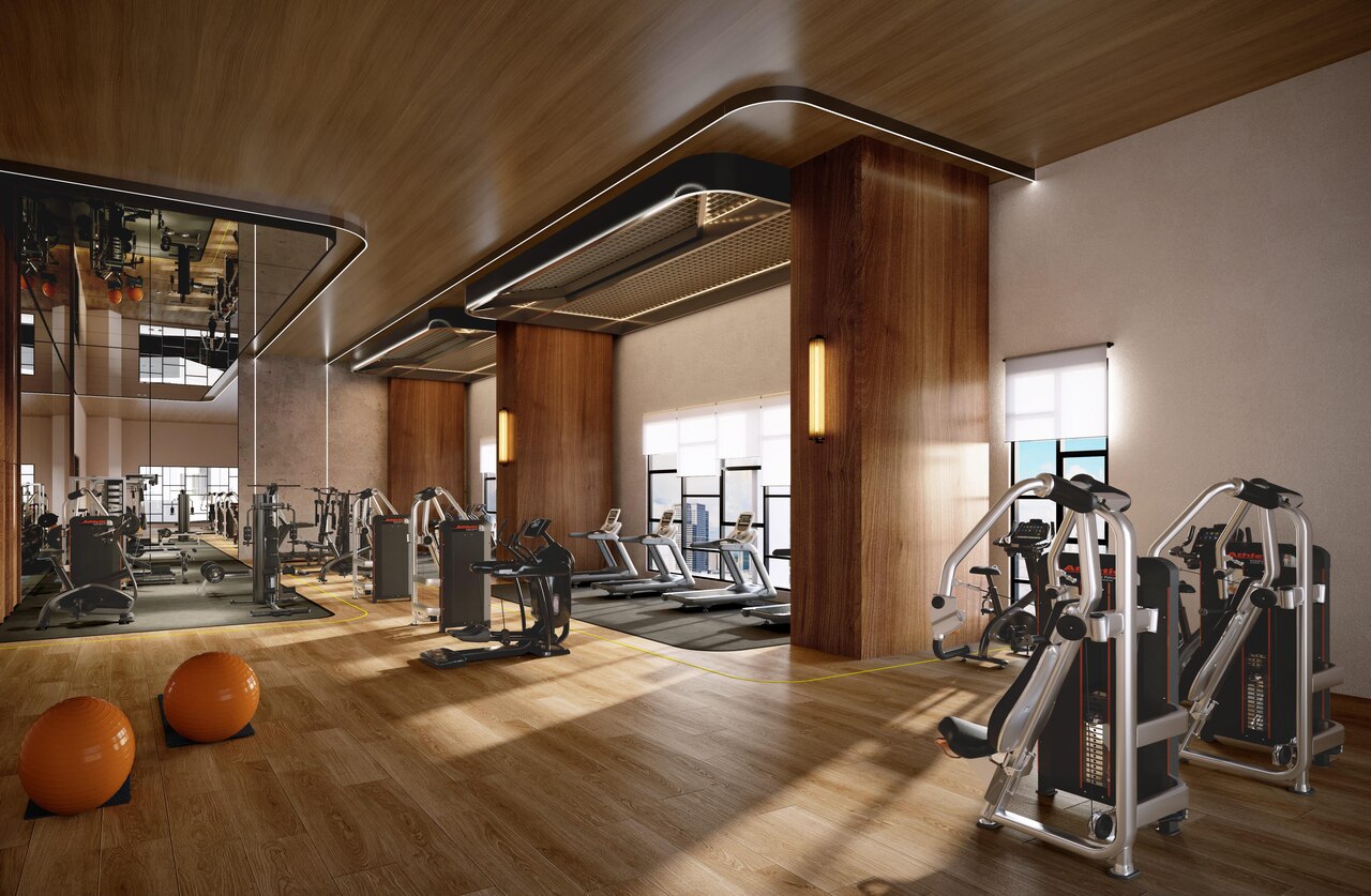 Fitness studio gym at Causewayz Square @ JBCC with cardio and strength equipment for residents.