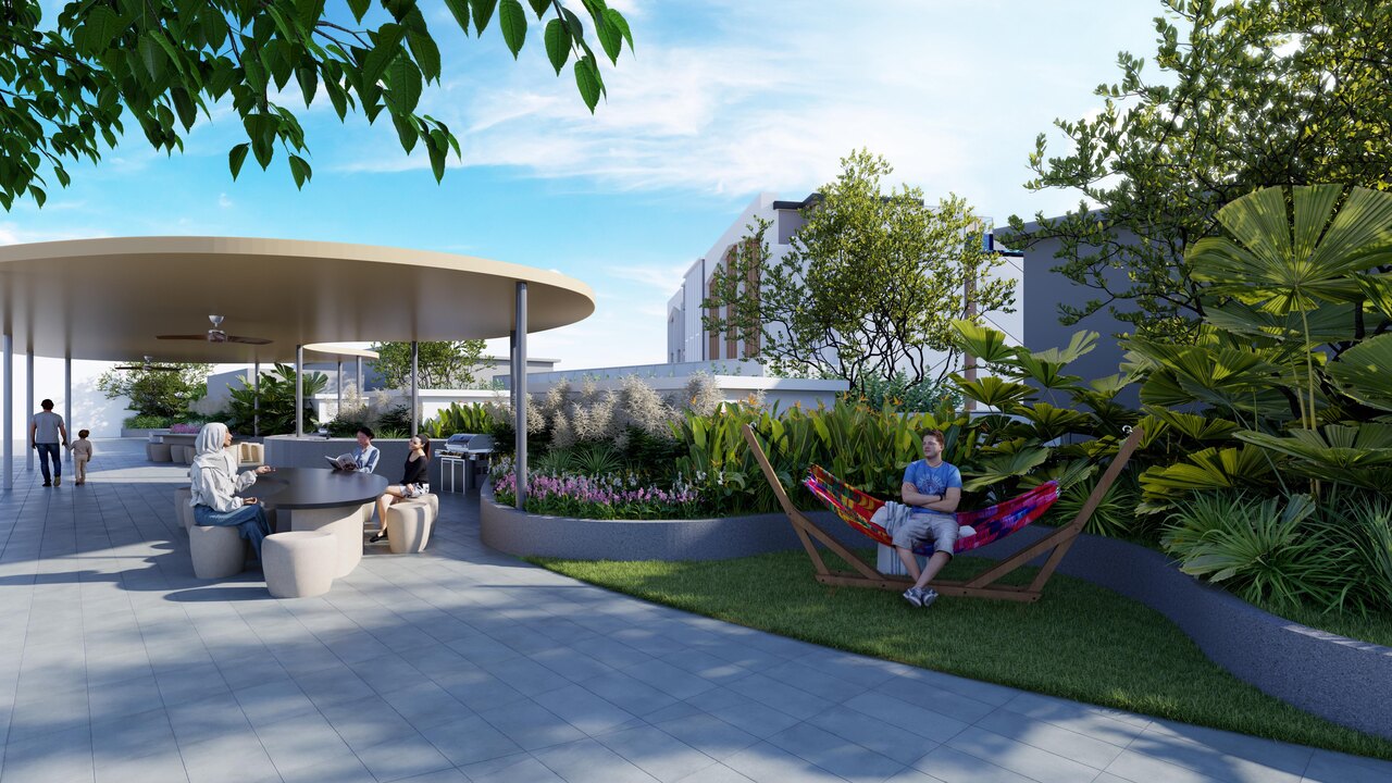 Glowing Sky BBQ area at Causewayz Square @ JBCC, designed as an outdoor social facility within the development.