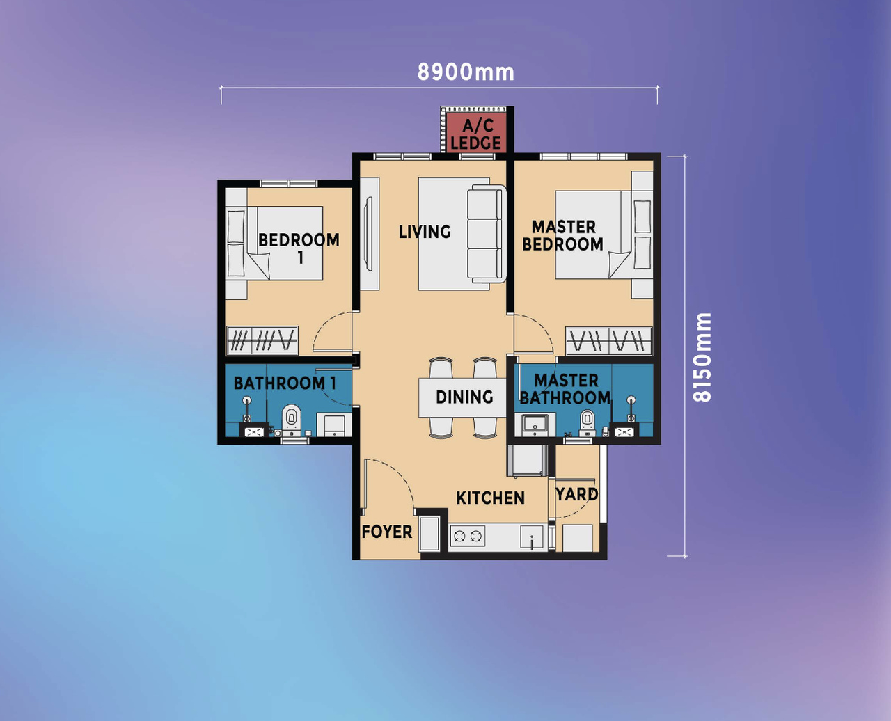 Type D2 2-bedroom layout plan for Brixton Tower and Dover Tower at Causewayz Square @ JBCC, with approximately 667 sq.ft. built-up area.
